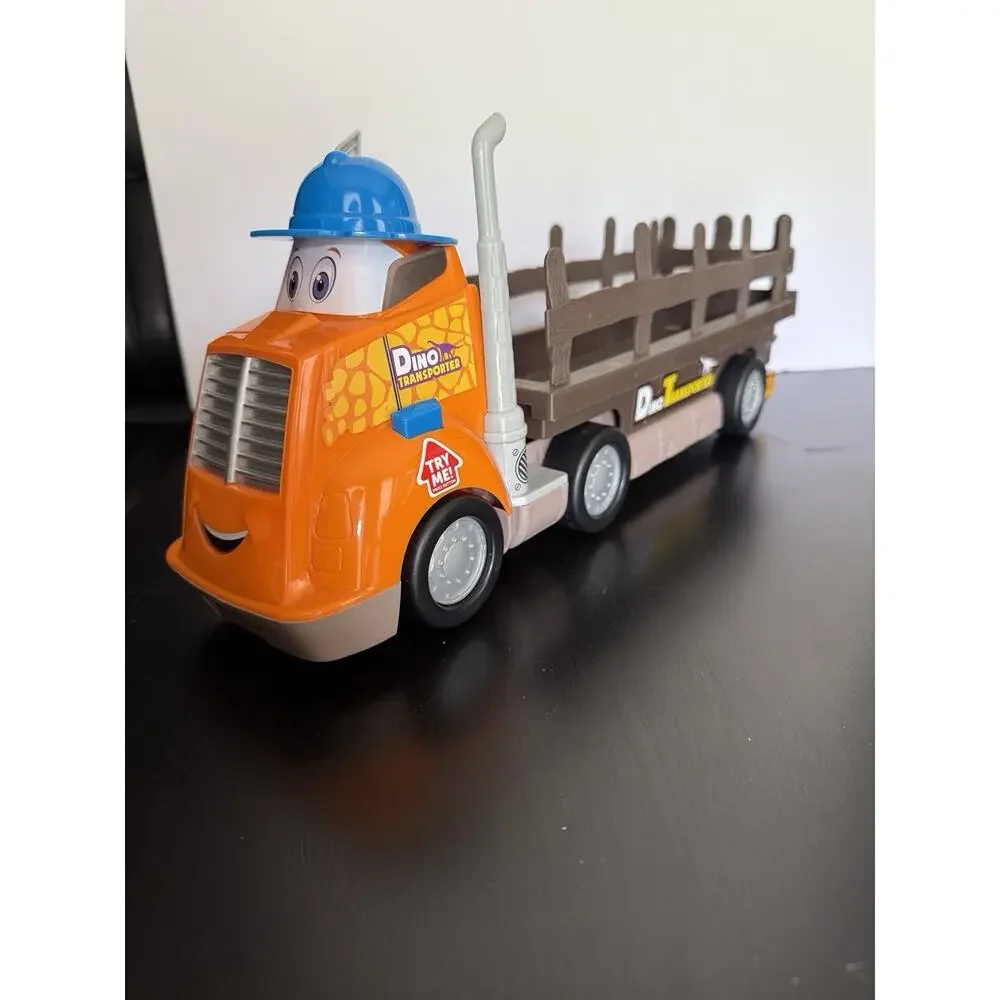 Dino Transporter Truck w Triceratops Dinosaur Sounds Work 15” Toy